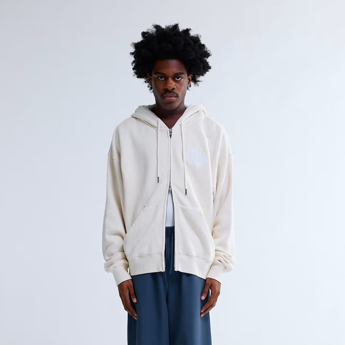 Logo Zip Hoodie - Ecru