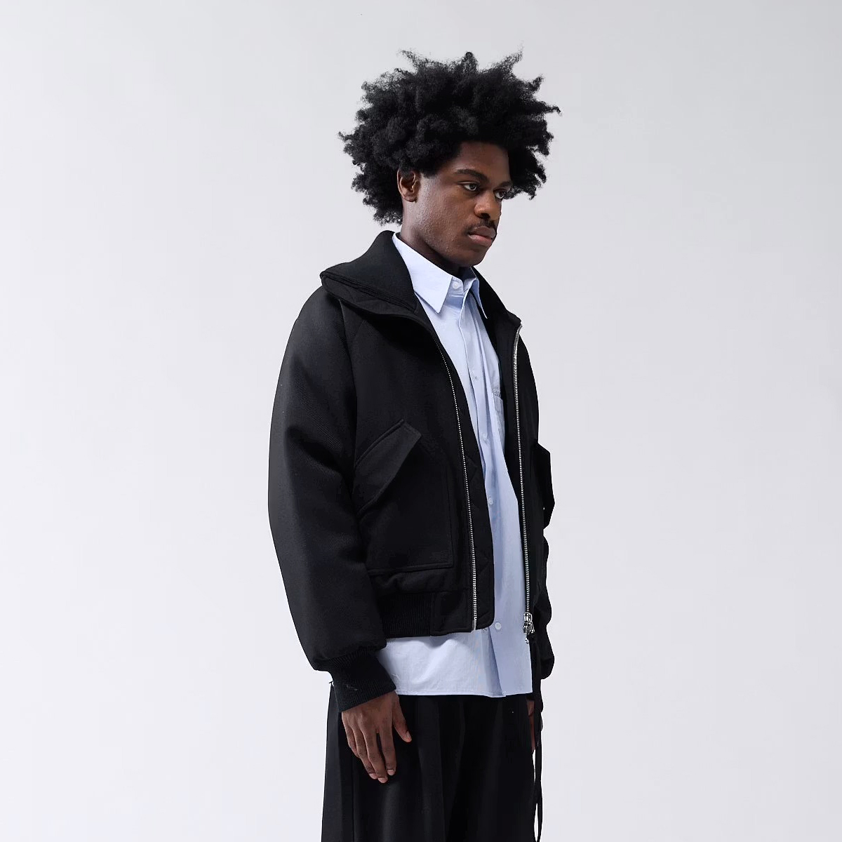 Wool Bomber Jacket- Black
