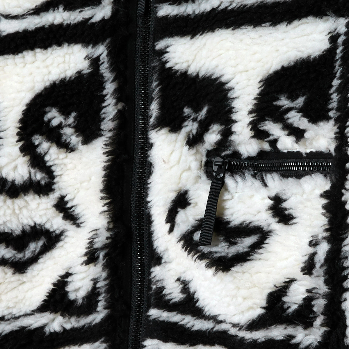 Repeated Icon Sherpa Jacket - Black White
