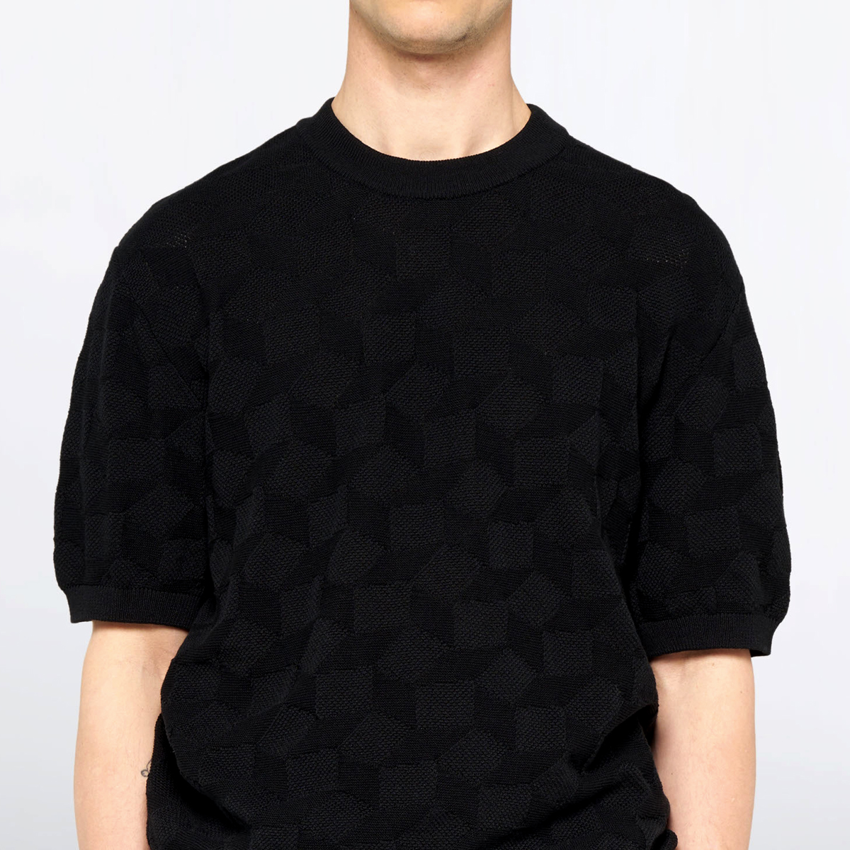 Block Knitted T-Shirt - Black