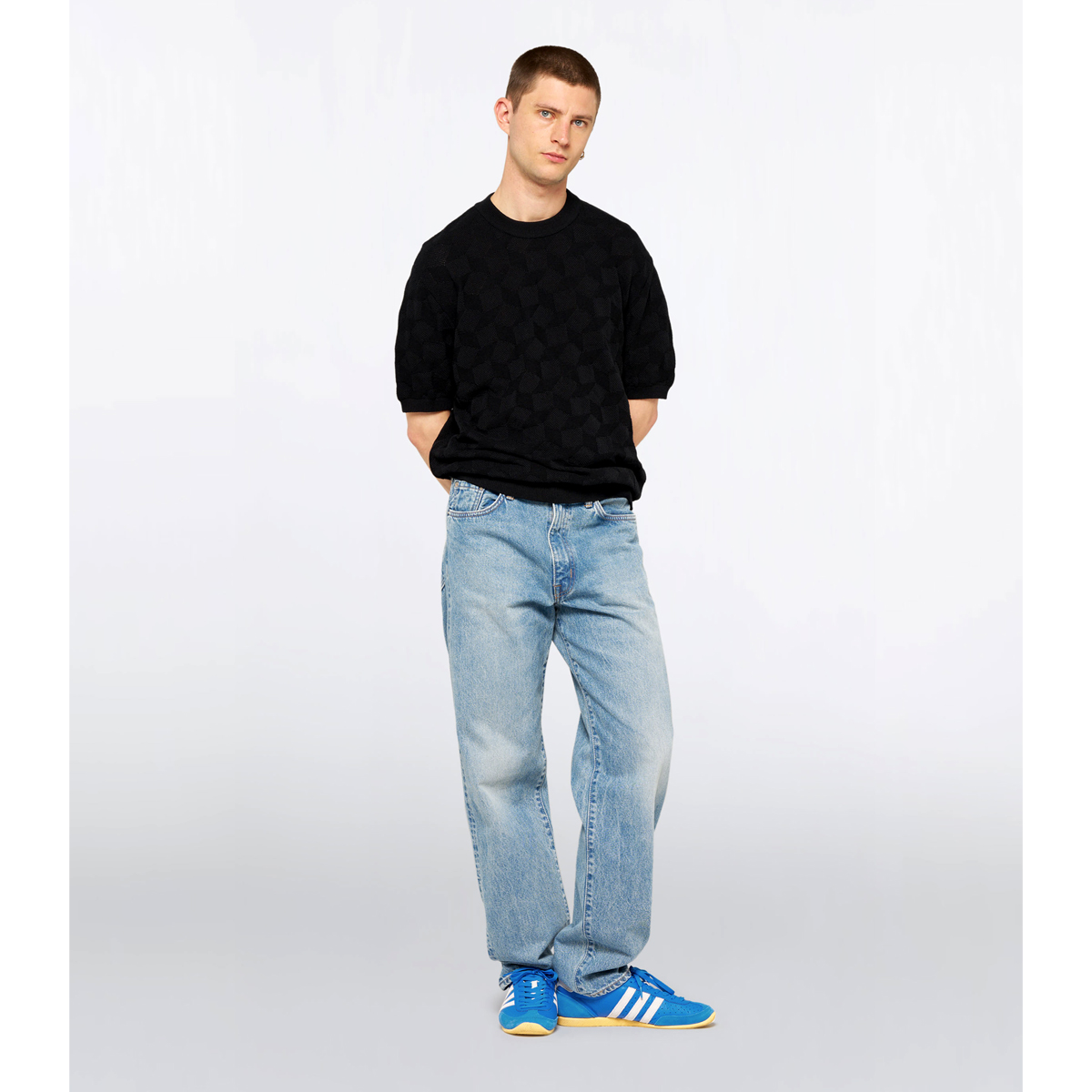 Block Knitted T-Shirt - Black