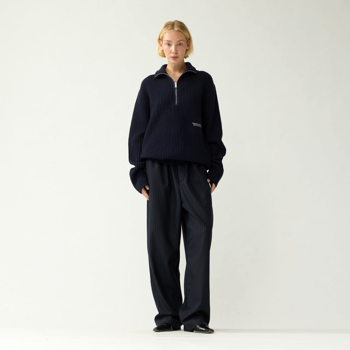 Half Zip Stricksweater - Blue