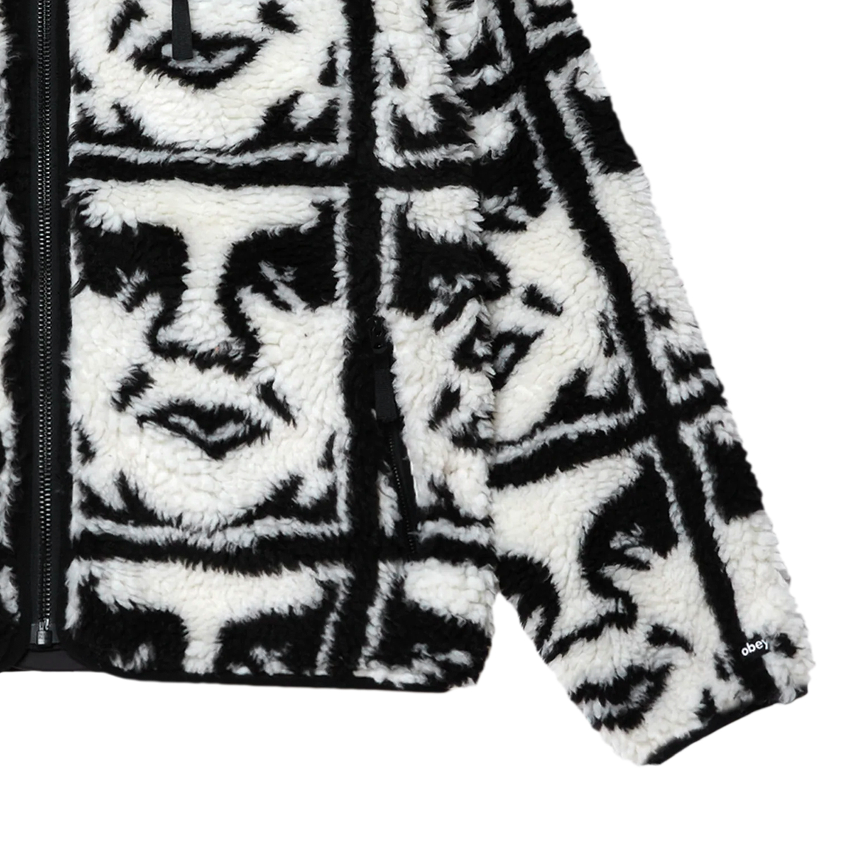 Repeated Icon Sherpa Jacket - Black White