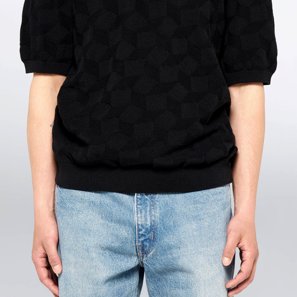 Block Knitted T-Shirt - Black