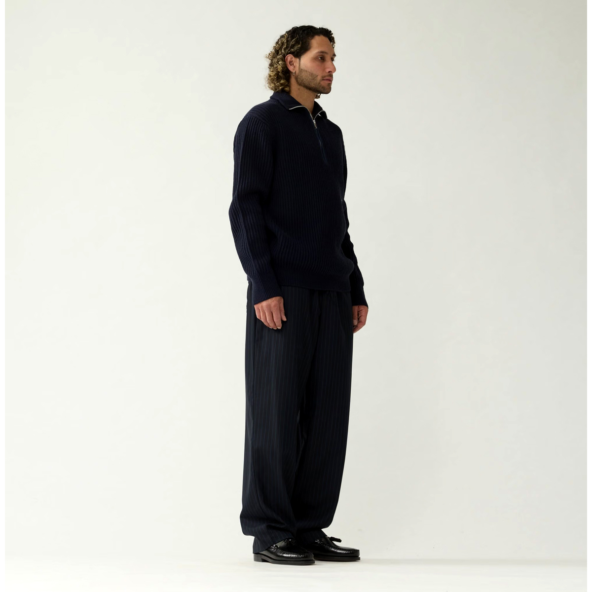 Half Zip Stricksweater - Blue