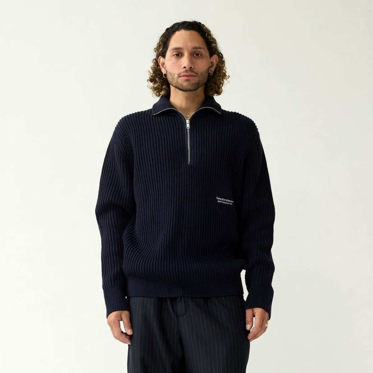 Half Zip Stricksweater - Blue