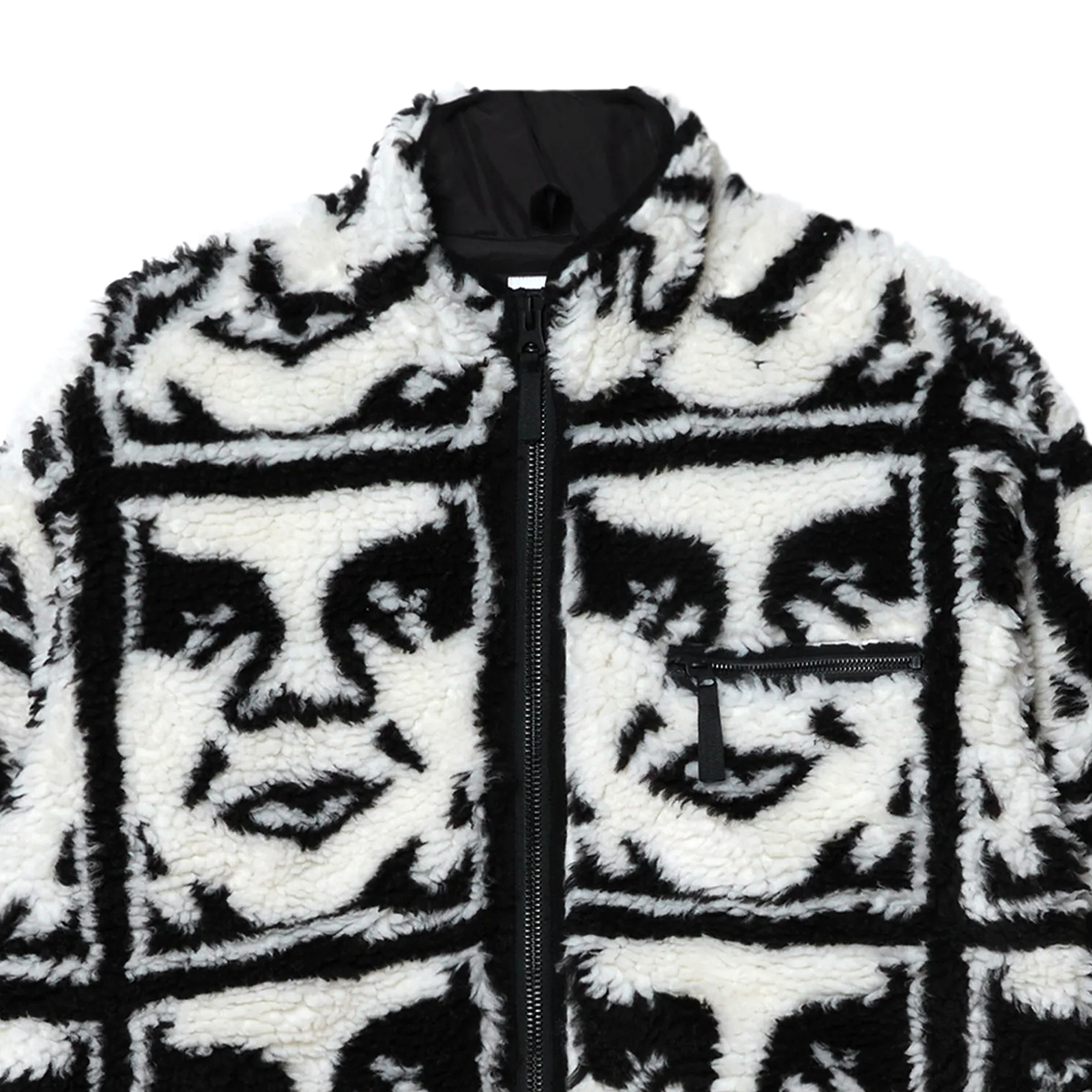 Repeated Icon Sherpa Jacket - Black White