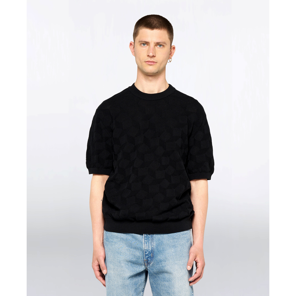 Block Knitted T-Shirt - Black