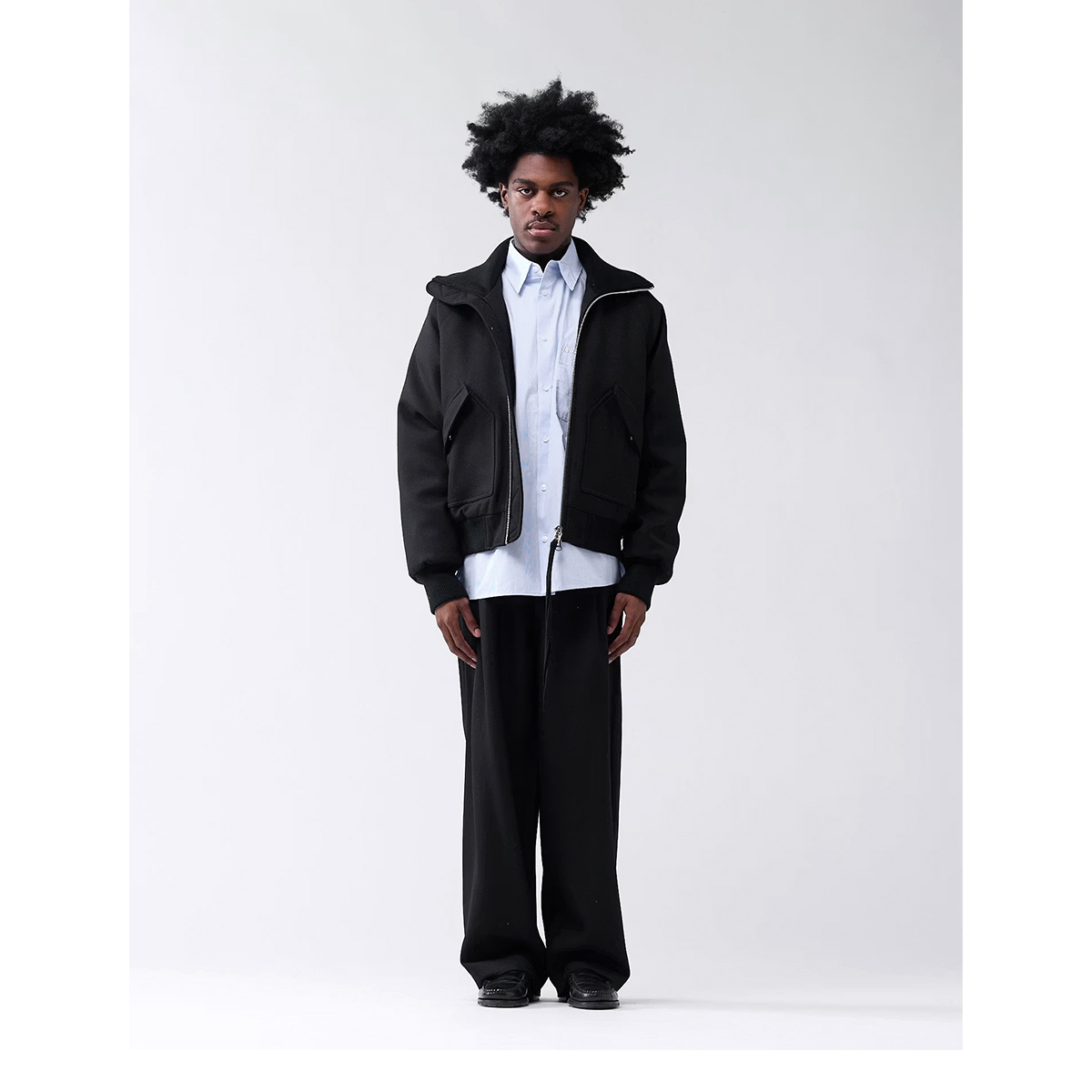 Wool Bomber Jacket- Black