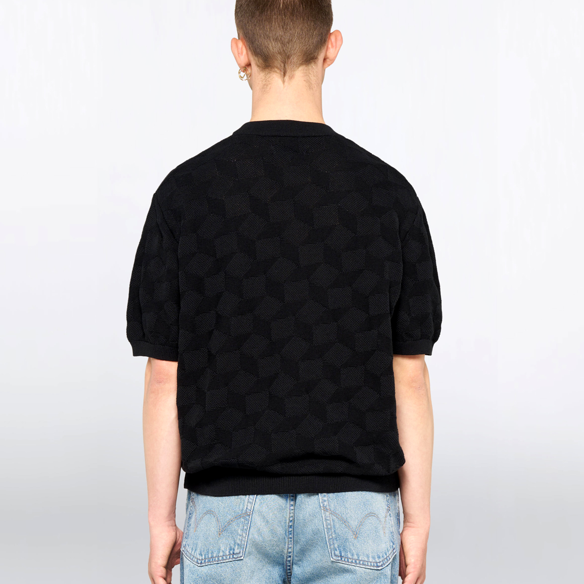 Block Knitted T-Shirt - Black