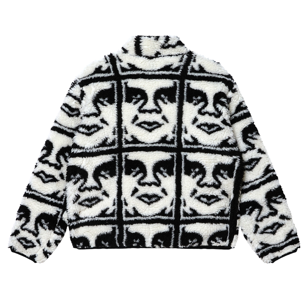 Repeated Icon Sherpa Jacket - Black White